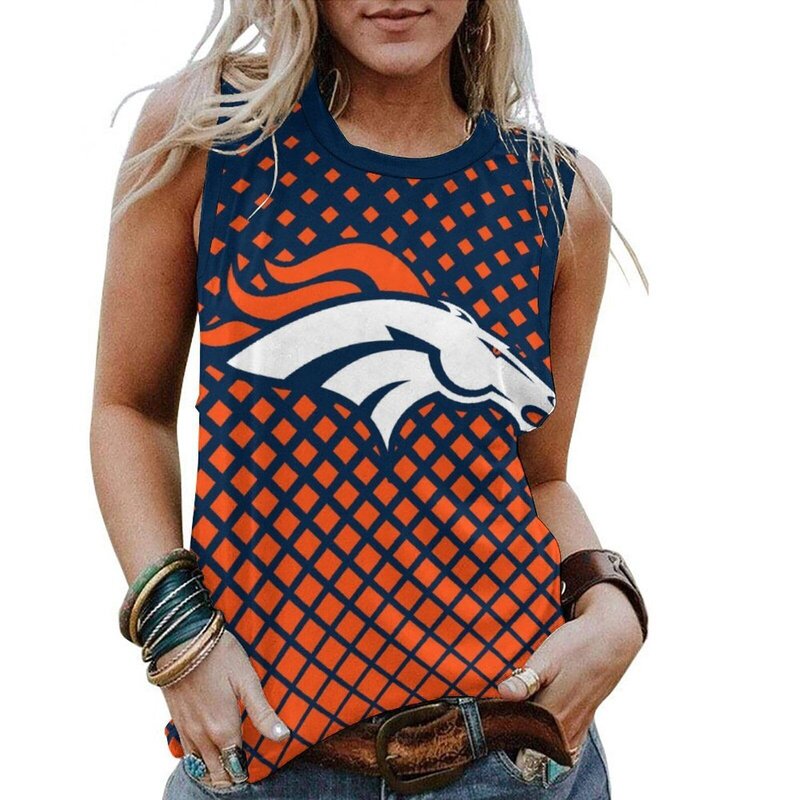 NFL Womens Denver Broncos Iron Fan Sleeveless Tee Orange,Casual Loose Tunic Blouses - Officially-Licensed Women's NFL Apparel