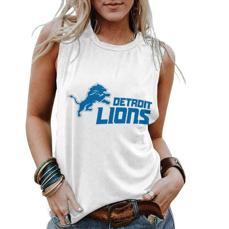 NFL Womens Detroit Lions Iron Fan Tank Top White,Casual Loose Tunic Blouses - Officially-Licensed Women's NFL Apparel