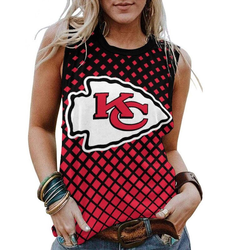 NFL Womens Kansas City Chiefs Iron Fan Sleeveless Tee Red,Casual Loose Tunic Blouses - Officially-Licensed Women's NFL Apparel