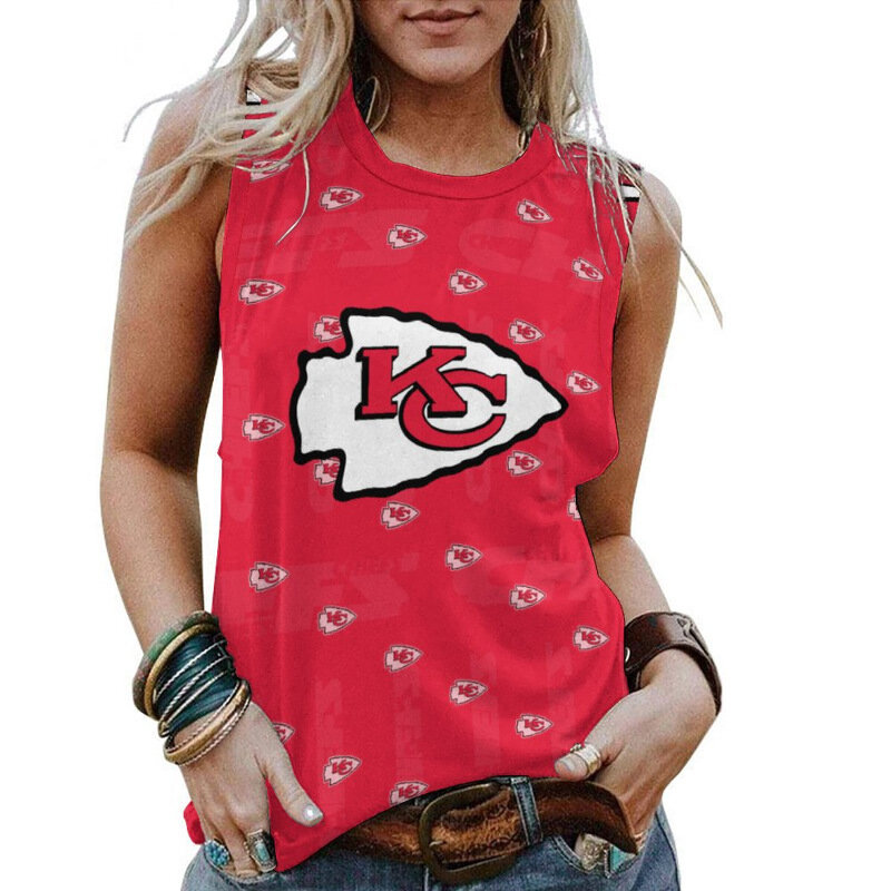 NFL Womens Kansas City Chiefs Iron Fan Tank Top Red,Casual Loose Tunic Blouses - Officially-Licensed Women's NFL Apparel