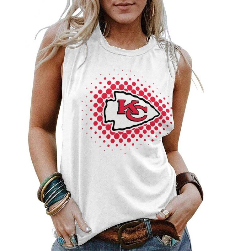 NFL Womens Kansas City Chiefs Iron Fan Tank Top White,Casual Loose Tunic Blouses - Officially-Licensed Women's NFL Apparel