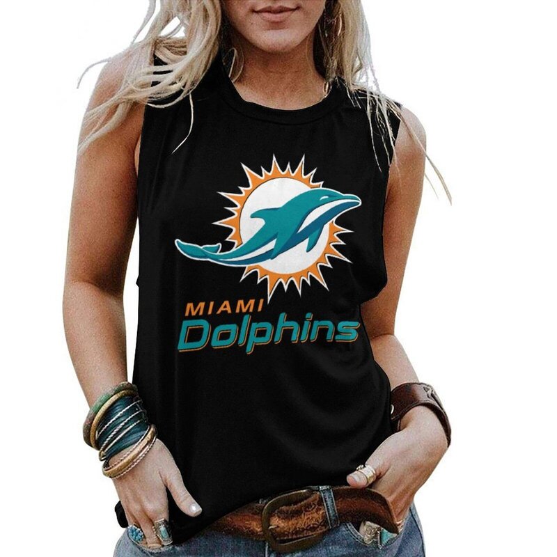 NFL Womens Miami Dolphins Iron Fan Tank Top Black,Casual Loose Tunic Blouses - Officially-Licensed Women's NFL Apparel