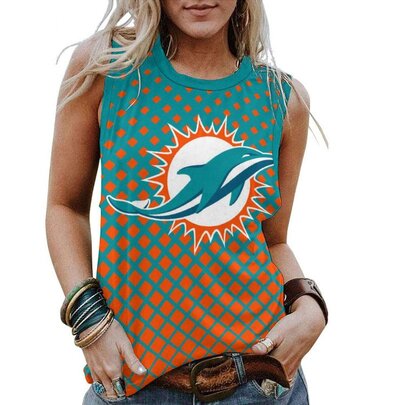 NFL Womens Miami Dolphins Iron Fan Tank Top Cyan,Casual Loose Tunic Blouses - Officially-Licensed Women's NFL Apparel
