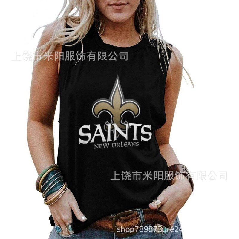 NFL Womens New Orleans Saints Sleeveless Shirt Black,Casual Loose Tunic Blouses - Officially-Licensed Women's NFL Apparel