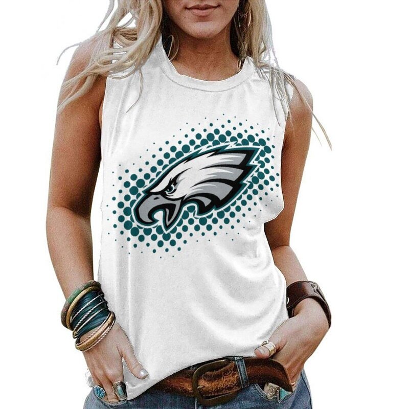 NFL Womens Philadelphia Eagles Iron Fan Tank Top White,Casual Loose Tunic Blouses - Officially-Licensed Women's NFL Apparel