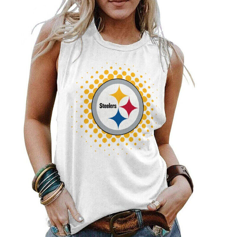 NFL Womens Pittsburgh Steelers Iron Fan Tank Top White,Casual Loose Tunic Blouses - Officially-Licensed Women's NFL Apparel