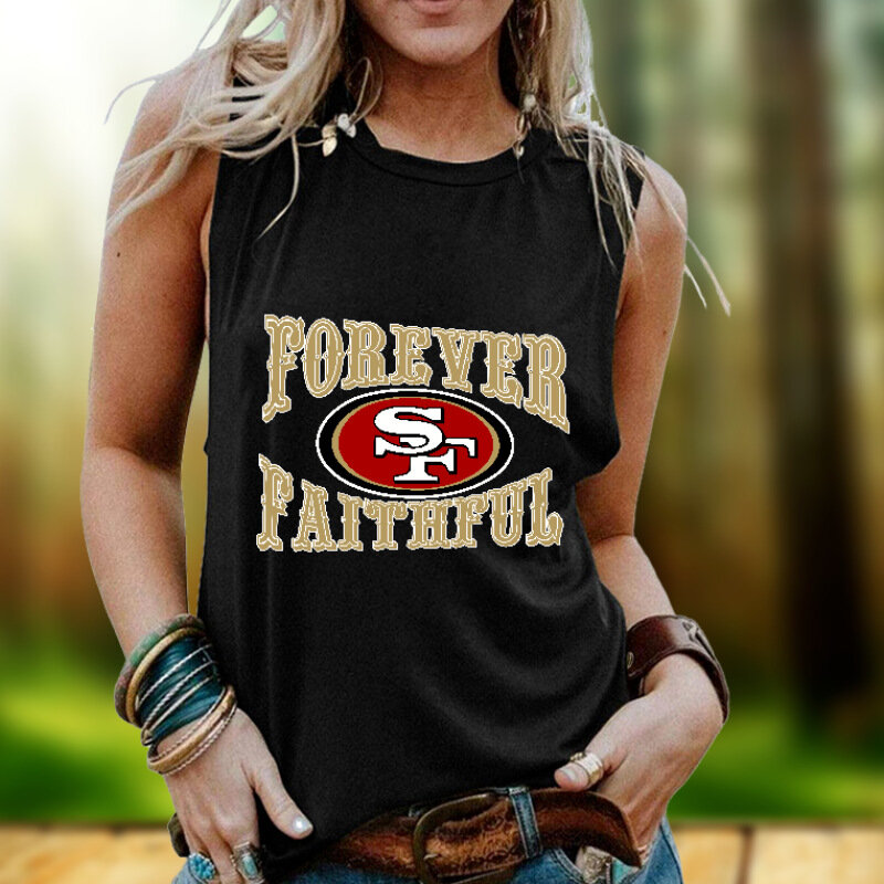 NFL Womens San Francisco 49ers Iron Fan Tank Top Black,Casual Loose Tunic Blouses - Officially-Licensed Women's NFL Apparel