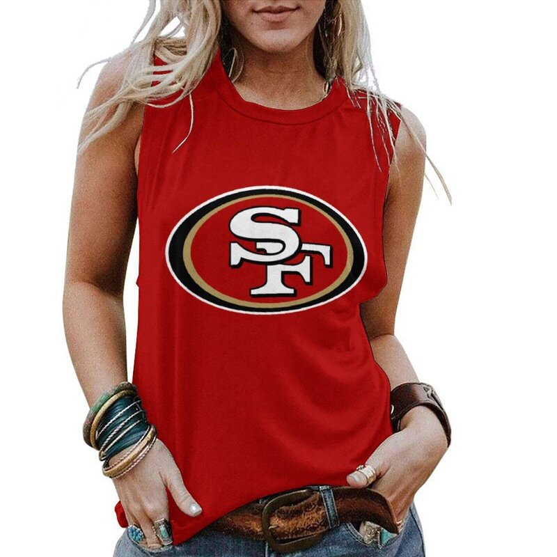 NFL Womens San Francisco 49ers Iron Fan Tank Top Red,Casual Loose Tunic Blouses - Officially-Licensed Women's NFL Apparel
