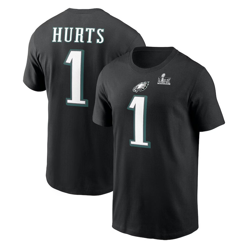 NFL Shirt Philadelphia Eagles Jalen Hurts 1 Jersey Black - Eagles 2025 Super Bowl Shirt for NFL football fans