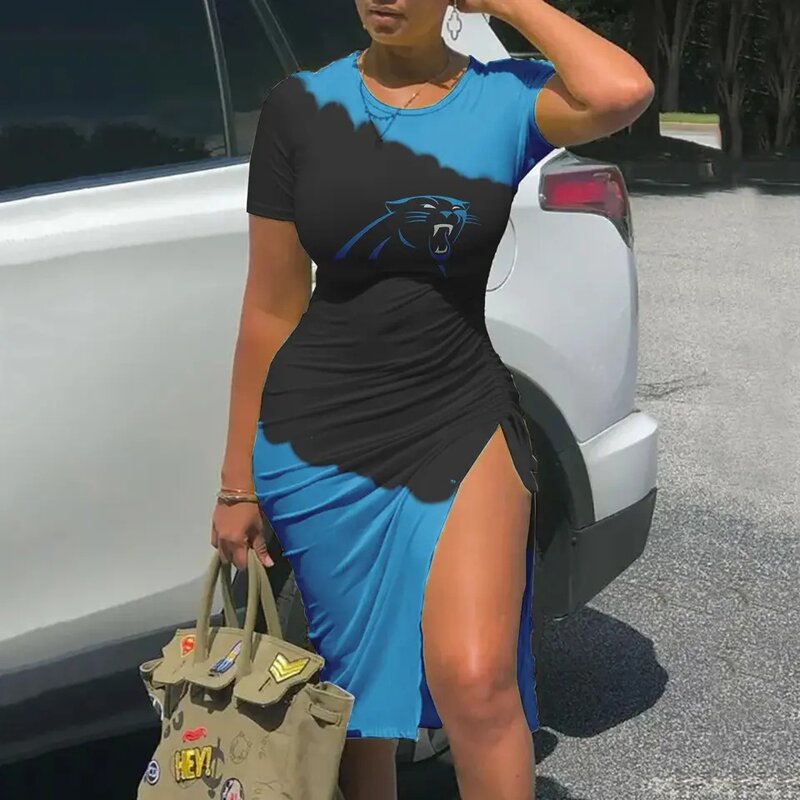 Women's NFL -  Sexy Bodycon Short Sleeve Slit Ruched Summer Club Party Midi Dress