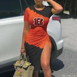 Women's NFL -  Sexy Bodycon Short Sleeve Slit Ruched Summer Club Party Midi Dress