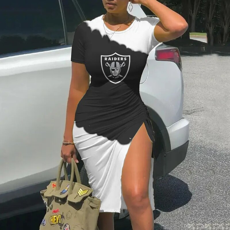 Women's NFL -  Sexy Bodycon Short Sleeve Slit Ruched Summer Club Party Midi Dress