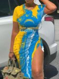 NFL - Los Angeles Chargers Women Sexy Short Sleeve Thigh-high Slit Ruched Bodycon Midi Summer Gameday Dress