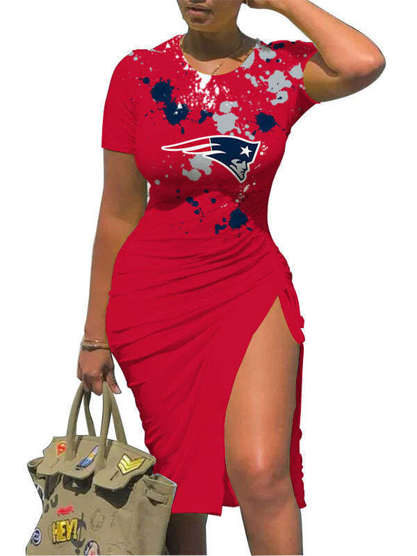 Women's NFL -  Sexy Bodycon Short Sleeve Slit Ruched Summer Club Party Midi Dress