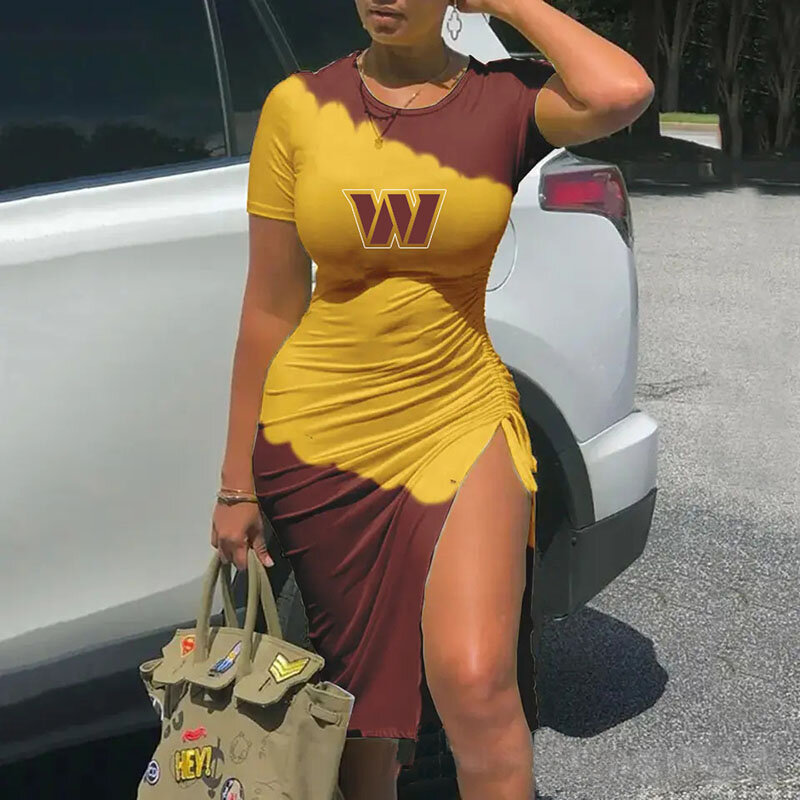 Women's NFL -  Sexy Bodycon Short Sleeve Slit Ruched Summer Club Party Midi Dress