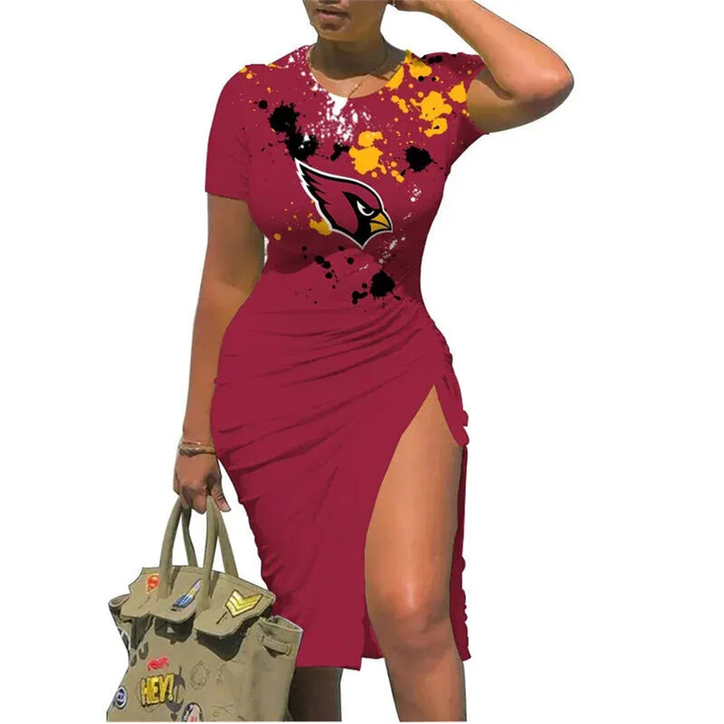 NFL Arizona Cardinals sexy women's Short Sleeve Bodycon Midi Dress with slit