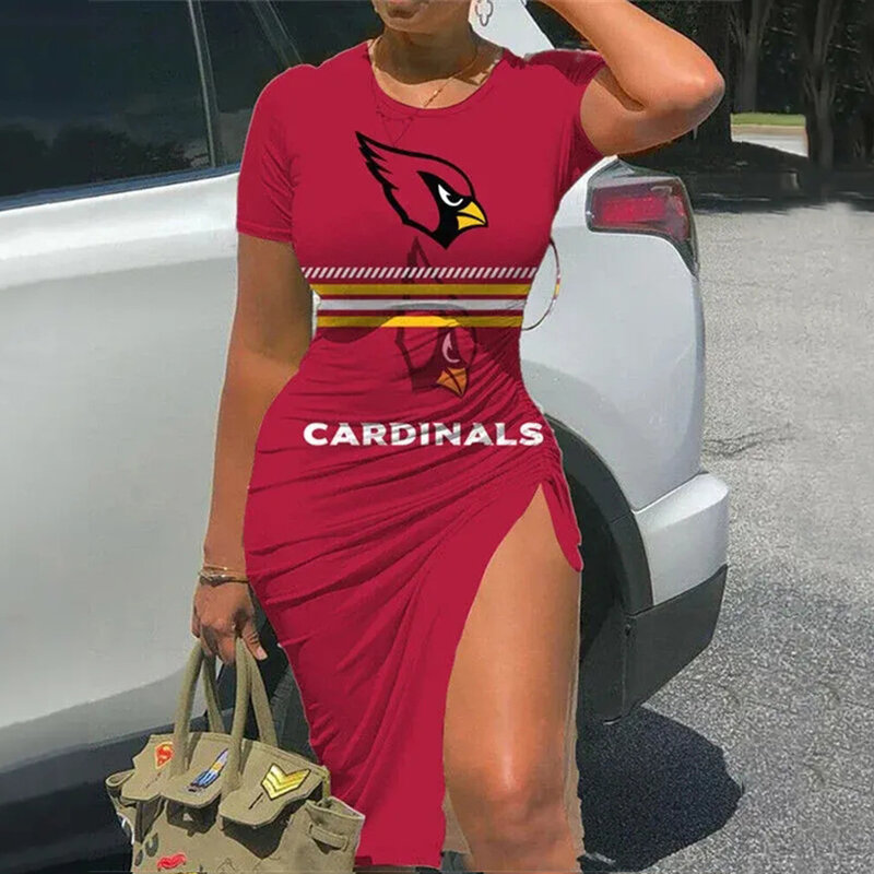 NFL Arizona Cardinals sexy women's Short Sleeve Bodycon Midi Dress with slit