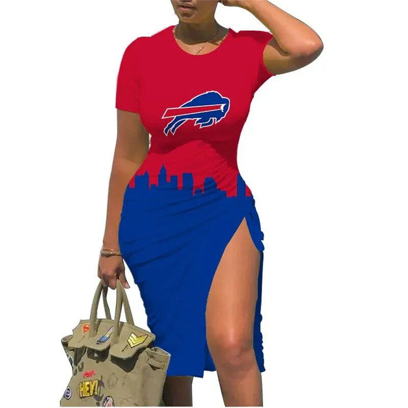 NFL Buffalo Bills sexy women's Short Sleeve Bodycon Midi Dress with slit
