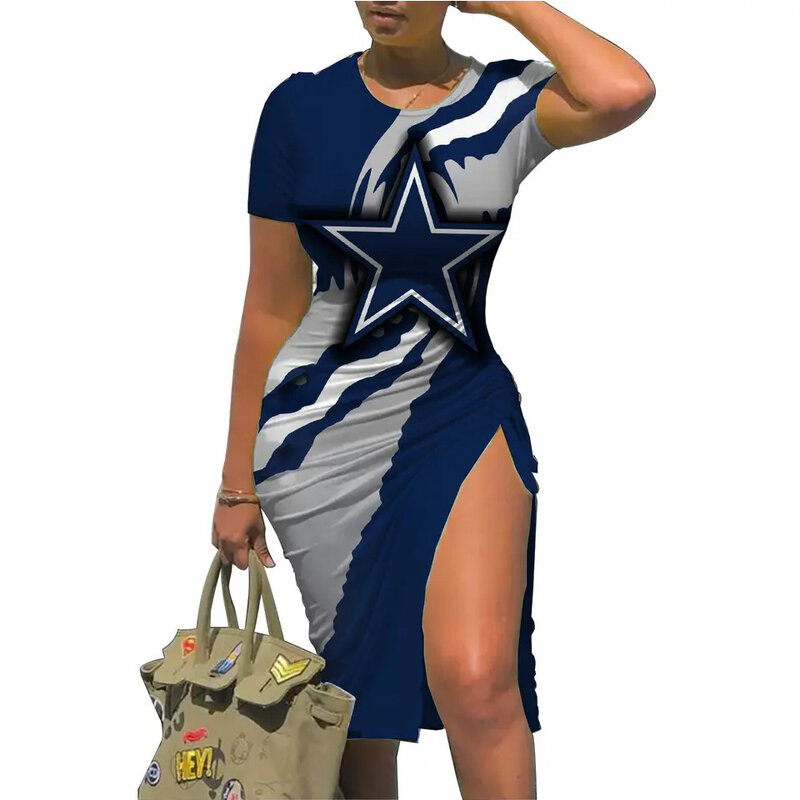 NFL Dallas Cowboys sexy women's Short Sleeve Bodycon Midi Dress with slit