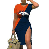 NFL Denver Broncos sexy women's Short Sleeve Bodycon Midi Dress with slit