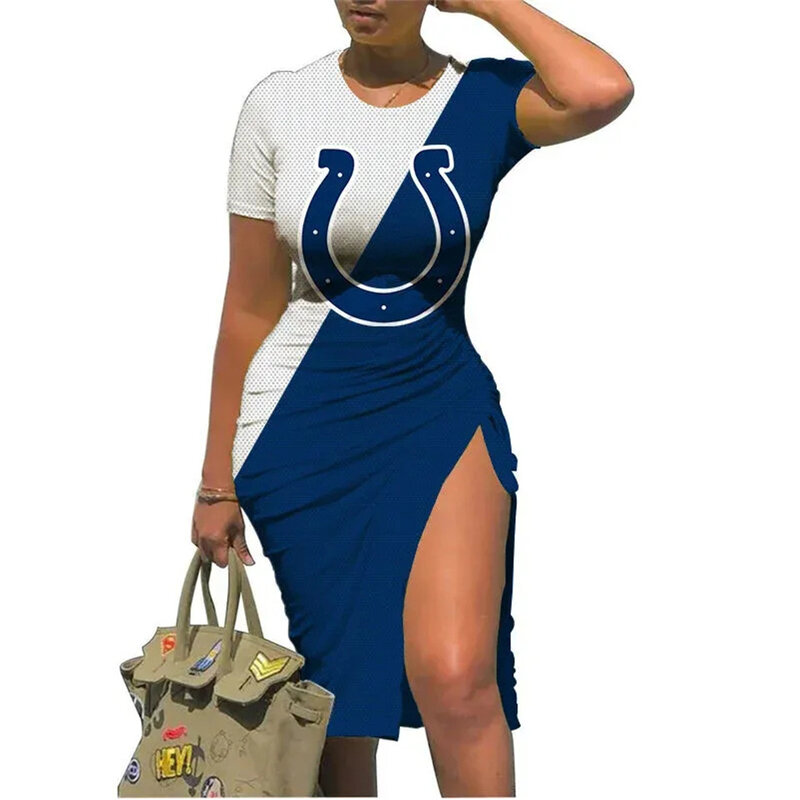 NFL Indianapolis Colts sexy women's Short Sleeve Bodycon Midi Dress with slit