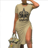 NFL New Orleans Saints sexy women's Short Sleeve Bodycon Midi Dress with slit