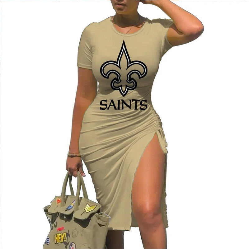 NFL New Orleans Saints sexy women's Short Sleeve Bodycon Midi Dress with slit