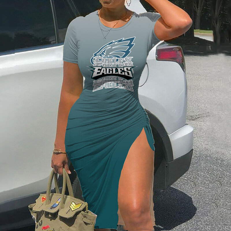 NFL Philadelphia Eagles sexy women's Short Sleeve Bodycon Midi Dress with slit
