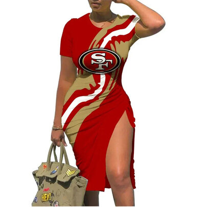 NFL San Francisco 49ers sexy women's Short Sleeve Bodycon Midi Dress with slit