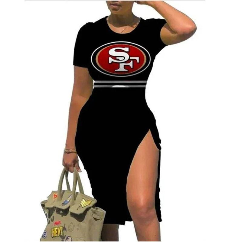 NFL San Francisco 49ers sexy women's Short Sleeve Bodycon Midi Dress with slit