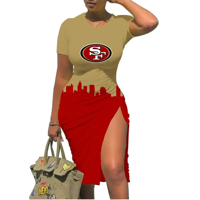 NFL San Francisco 49ers sexy women's Short Sleeve Bodycon Midi Dress with slit