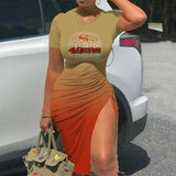 NFL San Francisco 49ers sexy women's Short Sleeve Bodycon Midi Dress with slit