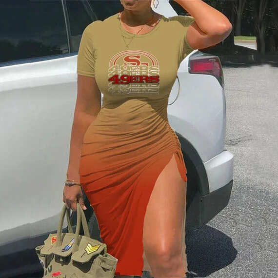 NFL San Francisco 49ers sexy women's Short Sleeve Bodycon Midi Dress with slit