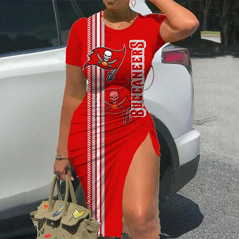 NFL San Francisco 49ers sexy women's Short Sleeve Bodycon Midi Dress with slit