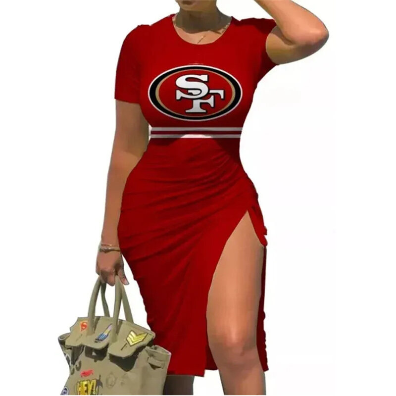 NFL San Francisco 49ers sexy women's Short Sleeve Bodycon Midi Dress with slit
