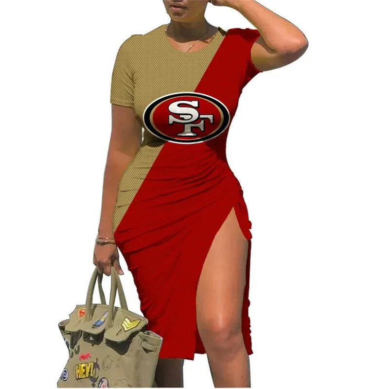 NFL San Francisco 49ers sexy women's Short Sleeve Bodycon Midi Dress with slit