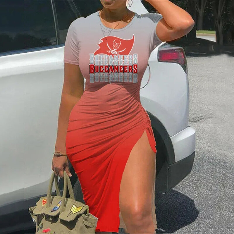 NFL Tampa Bay Buccaneers sexy women's Short Sleeve Bodycon Midi Dress with slit