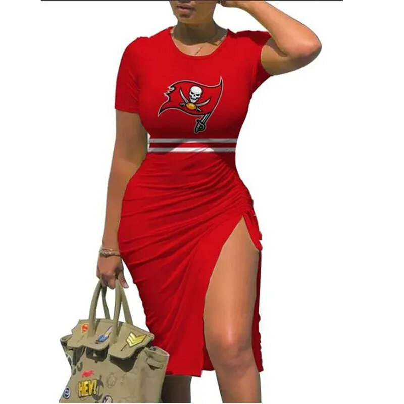 NFL Tampa Bay Buccaneers sexy women's Short Sleeve Bodycon Midi Dress with slit
