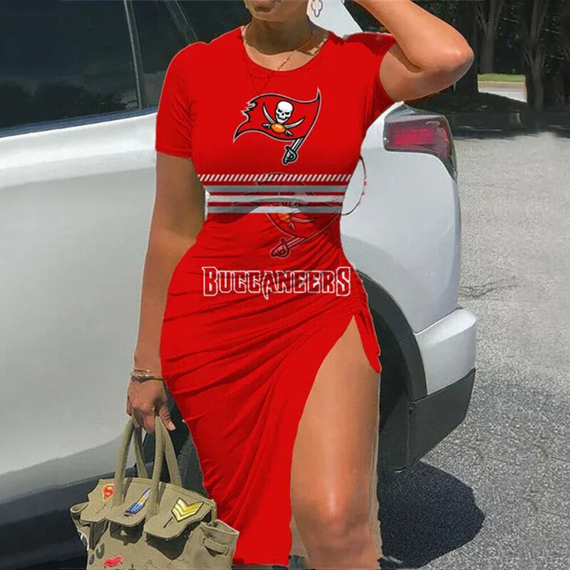 NFL Tampa Bay Buccaneers sexy women's Short Sleeve Bodycon Midi Dress with slit