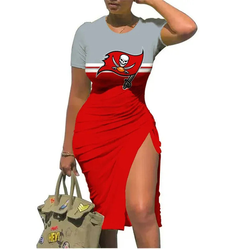 NFL Tampa Bay Buccaneers sexy women's Short Sleeve Bodycon Midi Dress with slit