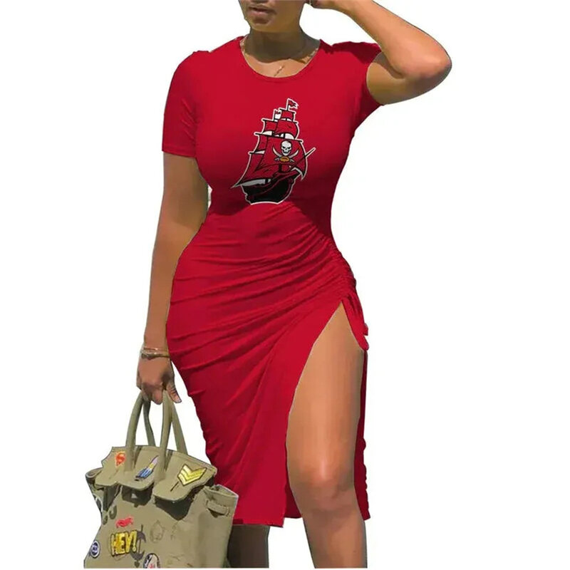 NFL Tampa Bay Buccaneers sexy women's Short Sleeve Bodycon Midi Dress with slit