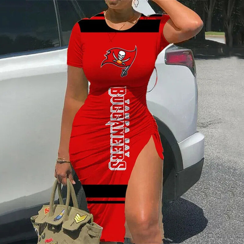NFL Tampa Bay Buccaneers sexy women's Short Sleeve Bodycon Midi Dress with slit