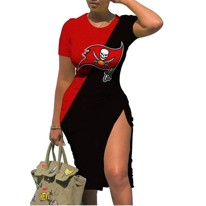 NFL Tampa Bay Buccaneers sexy women's Short Sleeve Bodycon Midi Dress with slit