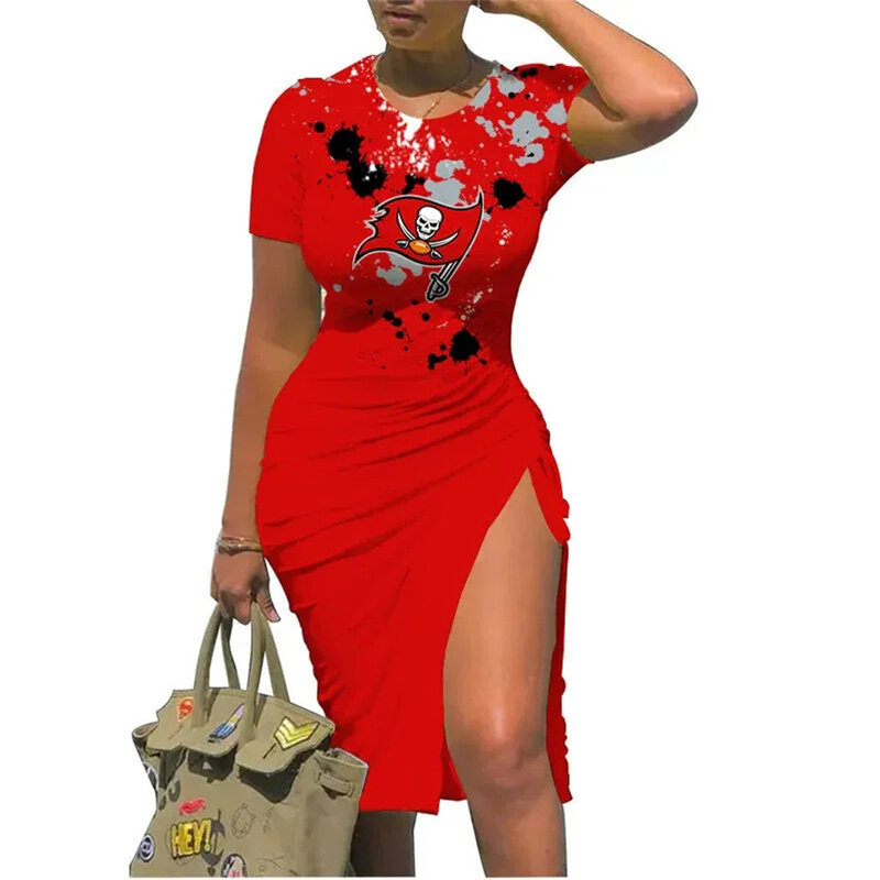NFL Tampa Bay Buccaneers sexy women's Short Sleeve Bodycon Midi Dress with slit