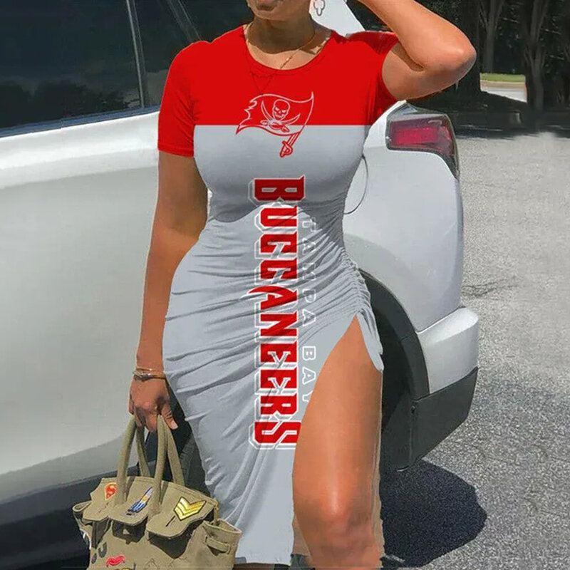 NFL Tampa Bay Buccaneers sexy women's Short Sleeve Bodycon Midi Dress with slit