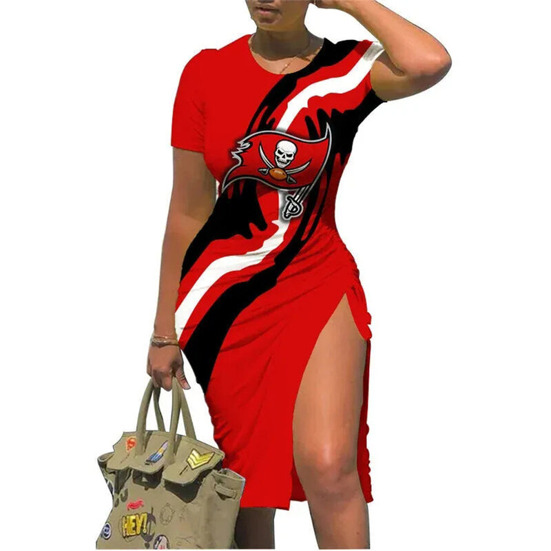 NFL Tampa Bay Buccaneers sexy women's Short Sleeve Bodycon Midi Dress with slit