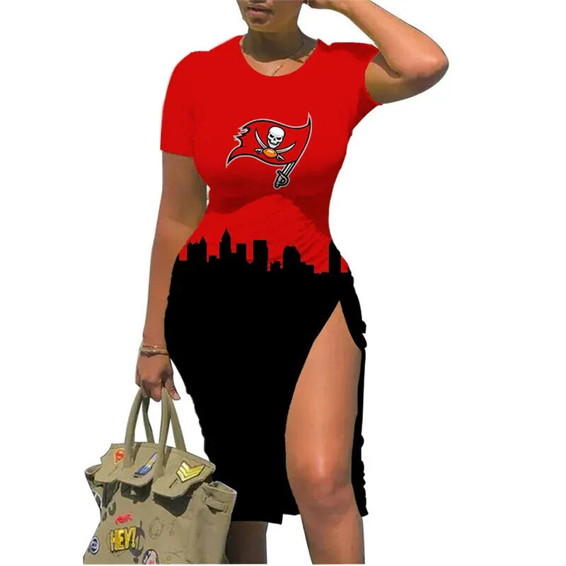 NFL Tampa Bay Buccaneers sexy women's Short Sleeve Bodycon Midi Dress with slit