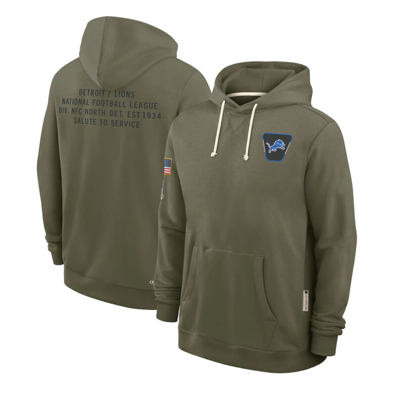 NFL Officially Licensed Detroit Lions Pullover Hoodie for autumn winter,long sleeve,army green