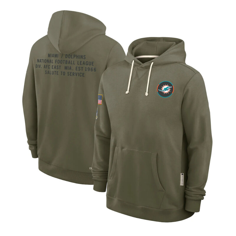 NFL Officially Licensed Miami Dolphins Pullover Hoodie for autumn winter,long sleeve,army green