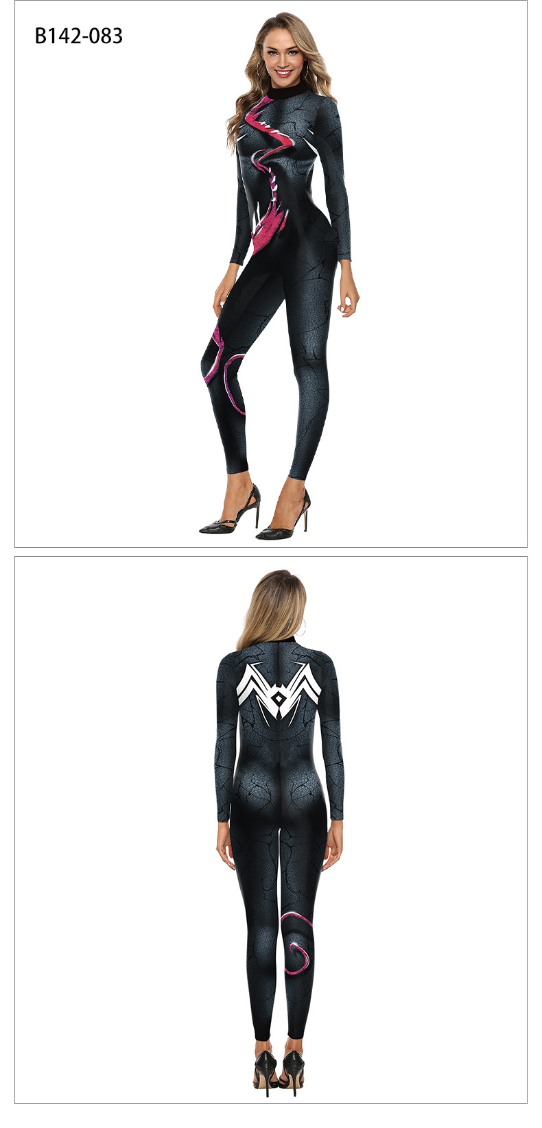 Spider Gwen Venom Symbiote Bodysuit Cosplay jumpsuit for ladies - model show